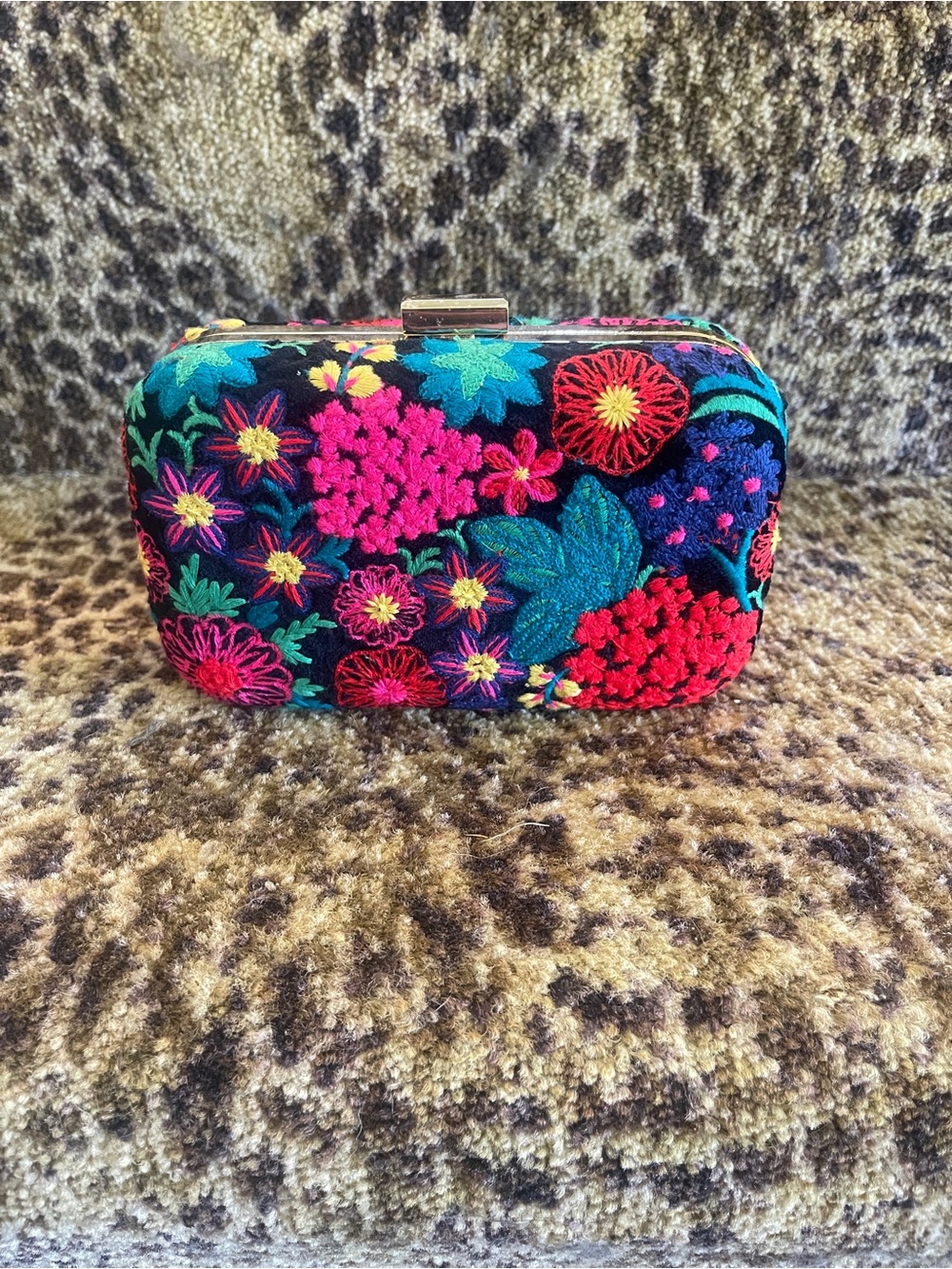 Sam Edelman Black Floral Embroidered Box Clutch